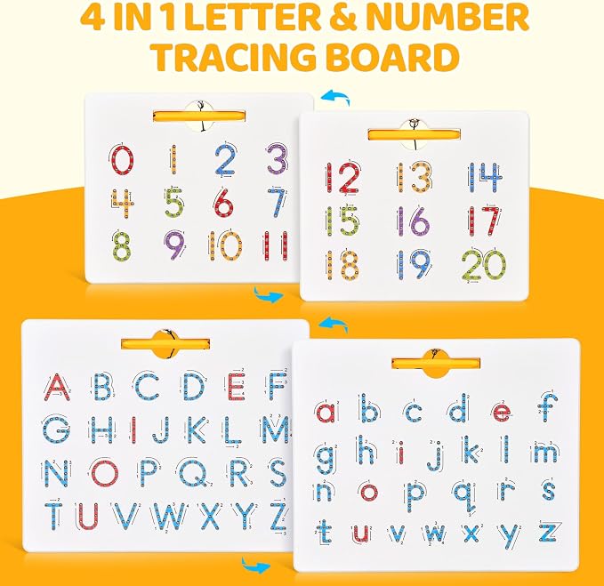 GAMENOTE Magnetic Letter Number Board Double Sided, ABC 123 Tracing Set | 2 in 1 alphabet numbers tracing board, uppercase lowercase ABC 123, math learning, educational toy for toddlers kids