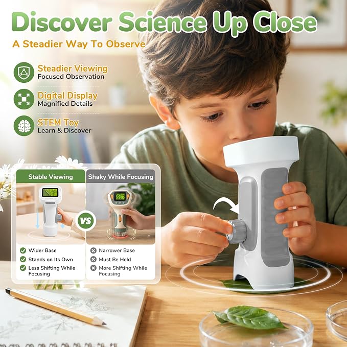 1000X Handheld Digital Microscope for Kids with 2.4" IPS Screen | Portable Educational STEM Microscope Toy with Photo/Video, 8 LEDs, Manual Focus, Rechargeable for Ages 4-12 Boys & Girls