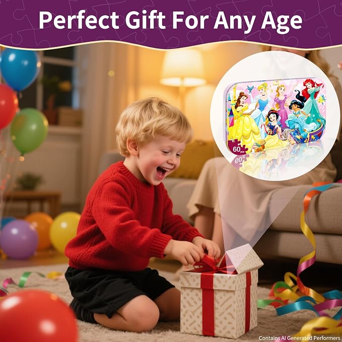 Kids Puzzle Ages 3-8, 60 Piece Jigsaw Puzzles in Metal Box, Educational Learning Toys for Boys and Girls, Premium Puzzle Games