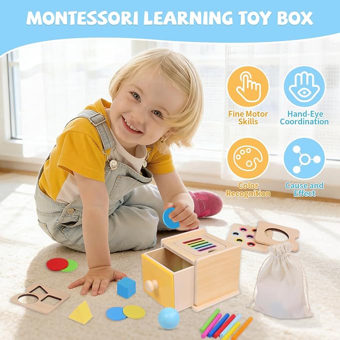 YHHYTOY Montessori Toys for 1+ Year Old, Object Permanence Coin Box | Color Sorting Ball Drop Fine Motor Skills Toys for 1-2 2-3 Year Old, Shape Sorters for Toddlers 1-3, Learning Gifts for Kids