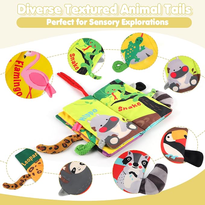 beiens Baby Books Toys, Tummy Time Touch and Feel Sensory Toys for Infant | Crinkle Cloth Book Toy for Baby 0-3-6-12-18 Months, Early Development Stroller Soft Toy, Newborn Shower Gift for Boy Girl