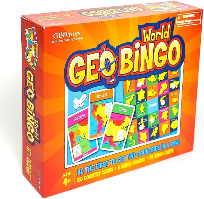 World Bingo for Kids Ages 4 and Up, Geography Game for Home, School or Camp | Fun Kids Educational Game & Learning Resources, Bingo Games for Family,Kids Geography Toy,Play & Learn Countries of the World