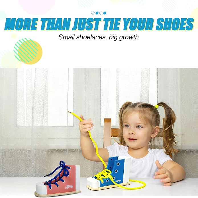 Learn to Tie Shoes for Kids, Wooden Lacing Sneaker Toy,Montessori Educational Toy for Toddlers Ages 4-8