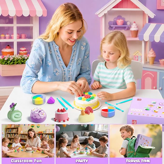 Air Dry Clay Kit -12 Desserts Modeling Clay for Kids Arts and Crafts | Ultra Light & Soft,Safe & Non-Toxic,No-Sticky & Crack,DIY Molding Clay with Sculpting Tools,Party Favors Gifts for Girls Boys
