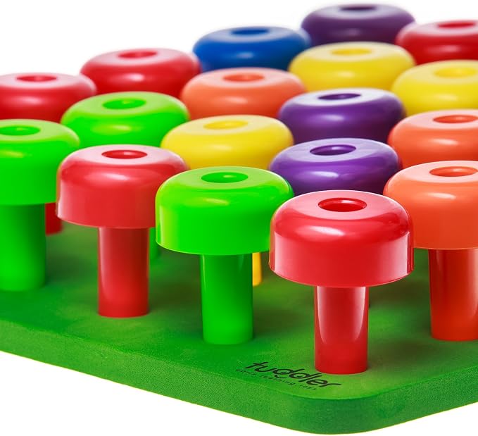 Toddler Peg Board Sensory Montessori Fine Motor Skills Educational Toys - 30 Stackable Pegs + Pattern Card + Drawstring Backpack + E-Book