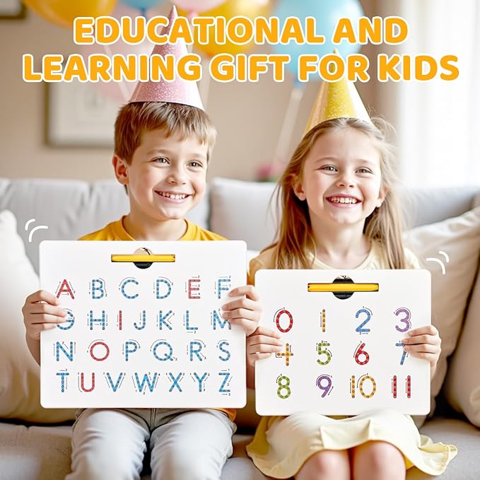 GAMENOTE Magnetic Letter Number Board Double Sided, ABC 123 Tracing Set | 2 in 1 alphabet numbers tracing board, uppercase lowercase ABC 123, math learning, educational toy for toddlers kids