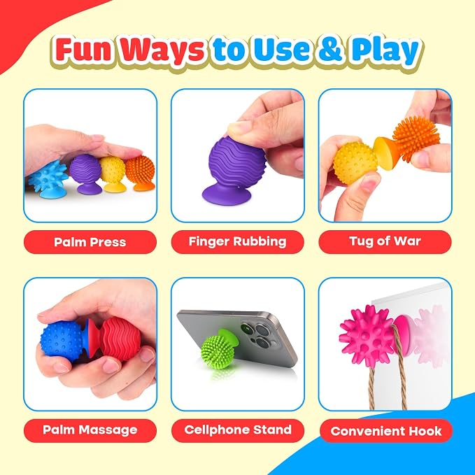 Sensory Toys Fidgets for Kids Adults Autism 8 Pack Textured Suction Cup Toy | Quiet Desk Fidgets for Classroom Stress, Sensory Special Needs Items for Autistic Boys Girls Stocking Stuffers Travel Gifts