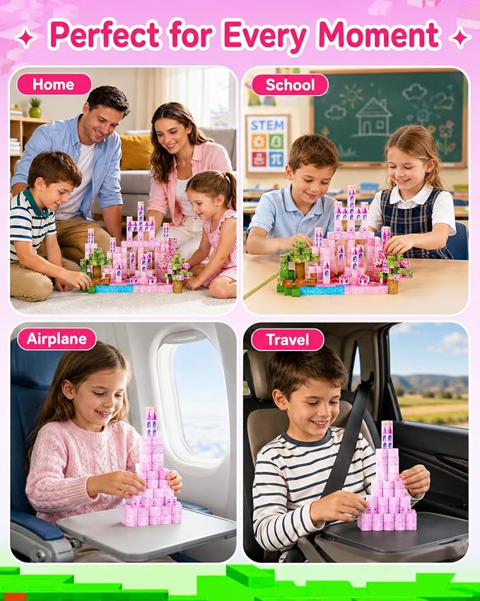 100PCS Princess Castle Magnetic Blocks for Girls, STEM Sensory Building Toys, 3D Magnetic Construction Set for Kids Ages 3-8, Birthday