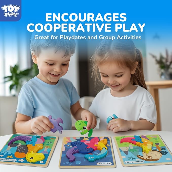 TOY Life Wooden Puzzles for Toddlers 2-4, 12 Pack Dinosaurs Puzzles for Toddler 1-3, Kids Montessori Toys for 1 2 3 Year Old, Educational Toys for Boys Girls Age 2 3 4 5, Baby Learning Toy Gifts