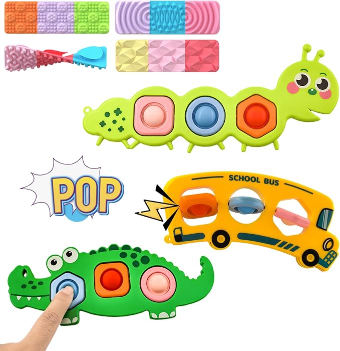 7Pc Easter Gifts for Kids Fidget Popper Toys for Kids Sensory Strips Sensory Push and Popping Bubbles Montessori Busy Toy,Textured Suction Sensory Toys for with Autism, Pop for Classroom Gifts