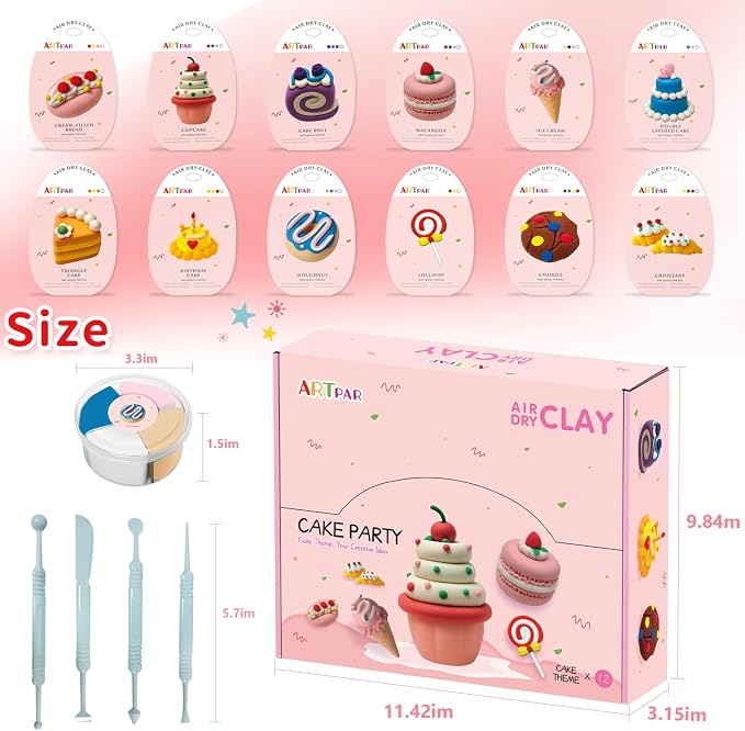 ARTPAR Air Dry Clay Kit,12 Desserts Modeling Magic Clay for Kids Craft Kit | Ultra-Light & Soft, Safe and Non-Sticky | Cute DIY Art & Crafts Fun Kitchen Toys, Home Party Favors Gifts for Boys & Girls