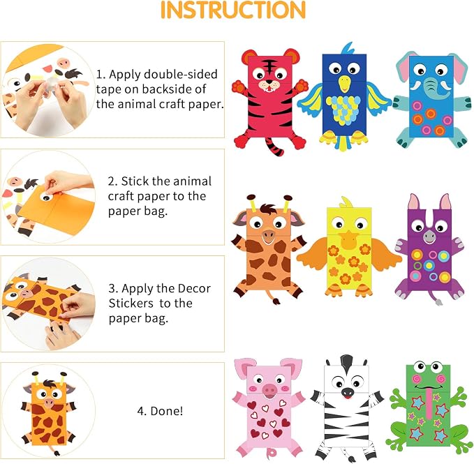 WATINC Hand Puppet Making Kit, Paper Sock Puppet Toys for Kids (Animals) | 9 Styles, Make Your Own Storytelling & Role Play Crafts, Creative Group Activity, Party Favors & Gifts for Kids Ages 4-8