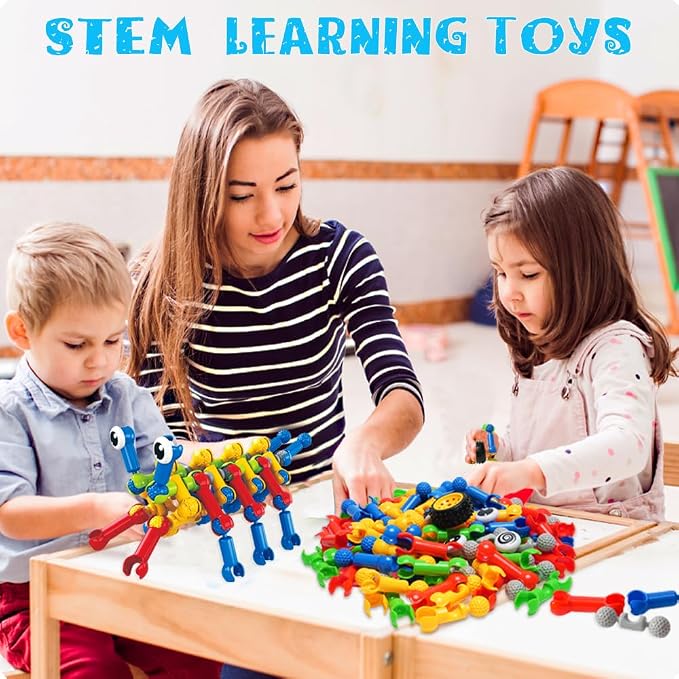 156 PCS STEM Building Blocks Toy Set for Kids 3-7, Birthday Gifts for Boys | STEM preschool toy. Storage box. Build 40+ models with guide. Hands-on play builds logic, creativity & motor skills. Gifts 3+