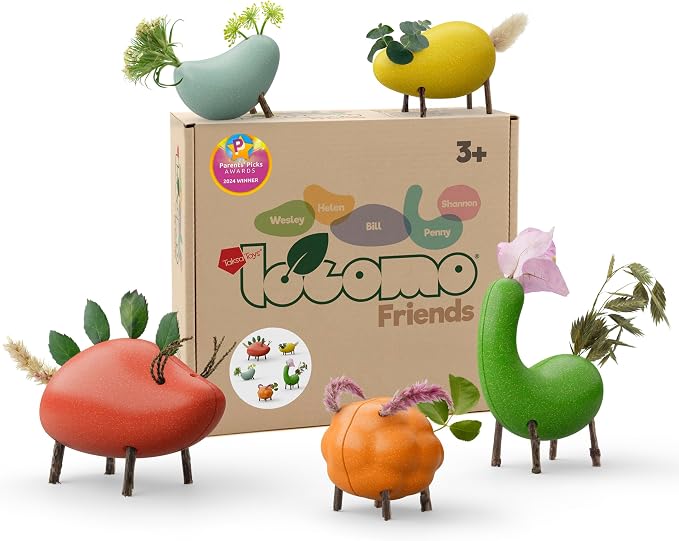 Locomo Friends III Waldorf Educational Outdoor Play Figures, Montessori Wooden Animal Toys for Kids 3 4 5 6 7+, Open-Ended Learning & Creativity, Nature Eco Toys, Gifts (Set of 5)