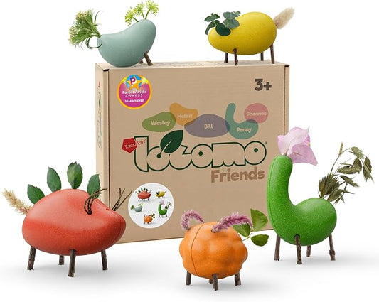 Locomo Friends III Waldorf Educational Outdoor Play Figures, Montessori Wooden Animal Toys for Kids 3 4 5 6 7+, Open-Ended Learning & Creativity, Nature Eco Toys, Gifts (Set of 5)