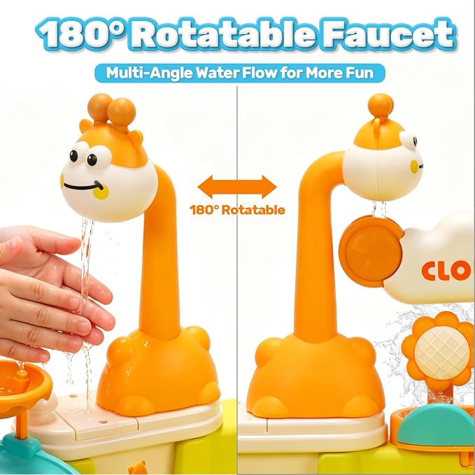 CUTE STONE Play Sink with Running Water, Kitchen Sink Toy with Upgraded Electric Pump, Play Food & Tableware Accessories, Summer Outdoor Sensory Water Table Toy for Toddlers & Kids