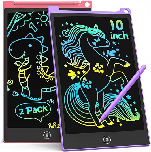 TECJOE 10 Inch 2 Pack LCD Writing Tablet for Kids, Mess Free Drawing Tablet | Colorful Drawing Pad, Travel Road Trips Essential, Quiet Time, Learning Toys Birthday Gifts for Boys Girls Ages 3-8