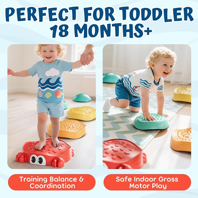 Lehoo Castle Stepping Stones for Kids, Non-Slip Toddler Stepping Stones, Indoor & Outdoor Sensory Toys for Toddlers 1-3, Balance Board Obstacle Course for Kids 3-5