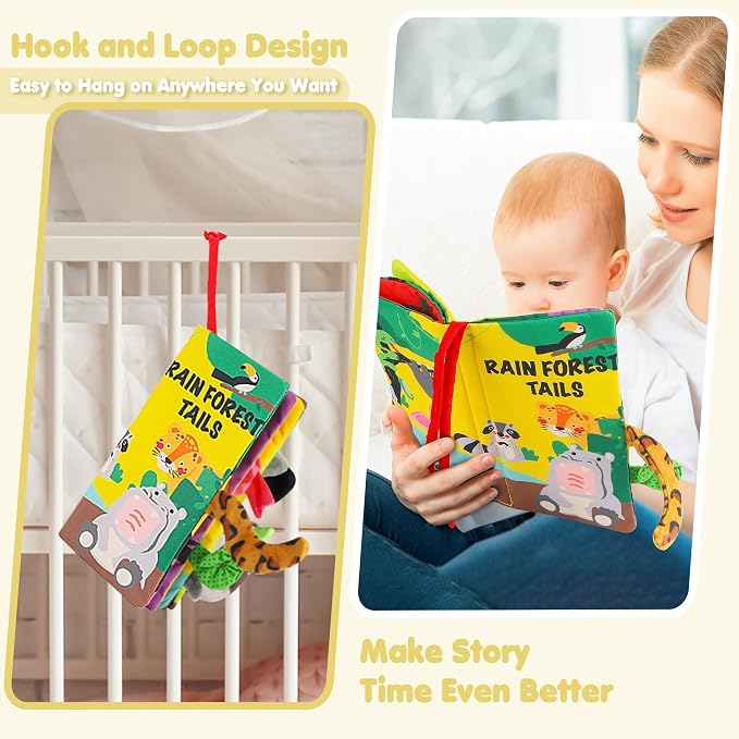 beiens Baby Books Toys, Tummy Time Touch and Feel Sensory Toys for Infant | Crinkle Cloth Book Toy for Baby 0-3-6-12-18 Months, Early Development Stroller Soft Toy, Newborn Shower Gift for Boy Girl