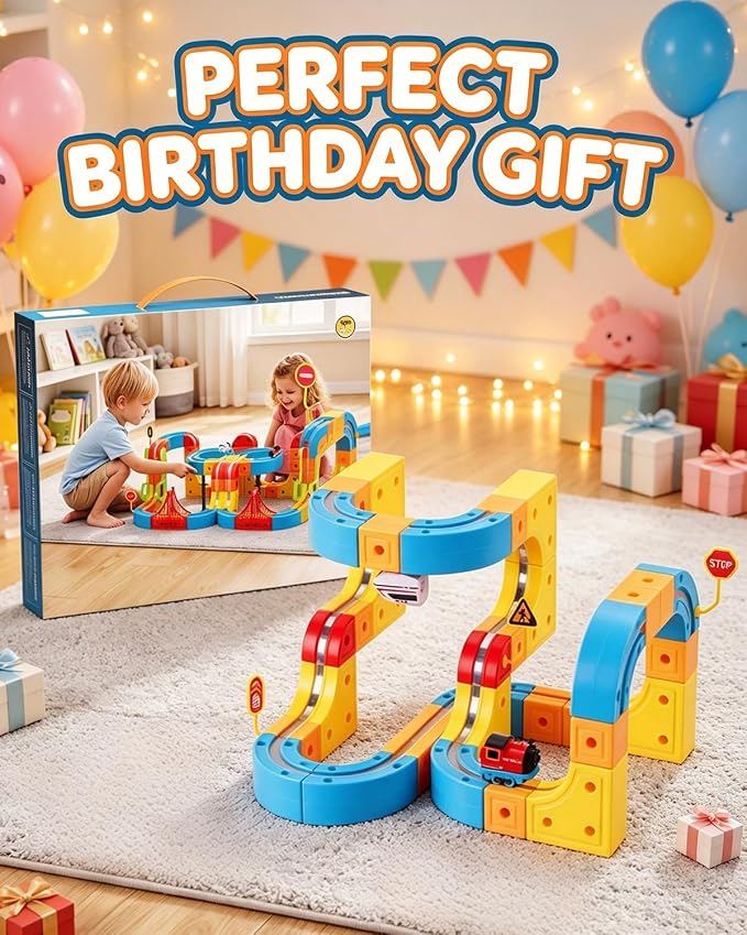 Magnetic Electric Train Set: Self-Assembly for Kids | 175Pcs DIY Flexible Anti Gravity Race Track Set with Electric Cars - STEM Building Toys Birthday Gift for Boys Girls 5-10