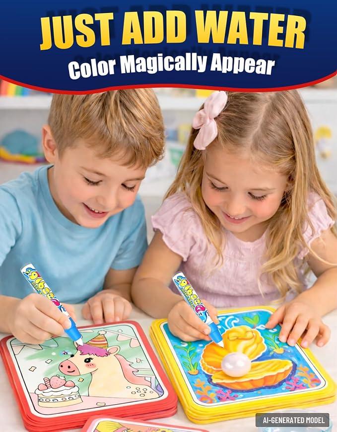 KONLE Reusable Water Painting Book, 20 Pages Dinosaur&Space Coloring Books | Mess Free Coloring Book for Toddlers 1-3, Travel Gift for Boys & Girls, Educational Art Activity, Montessori Art