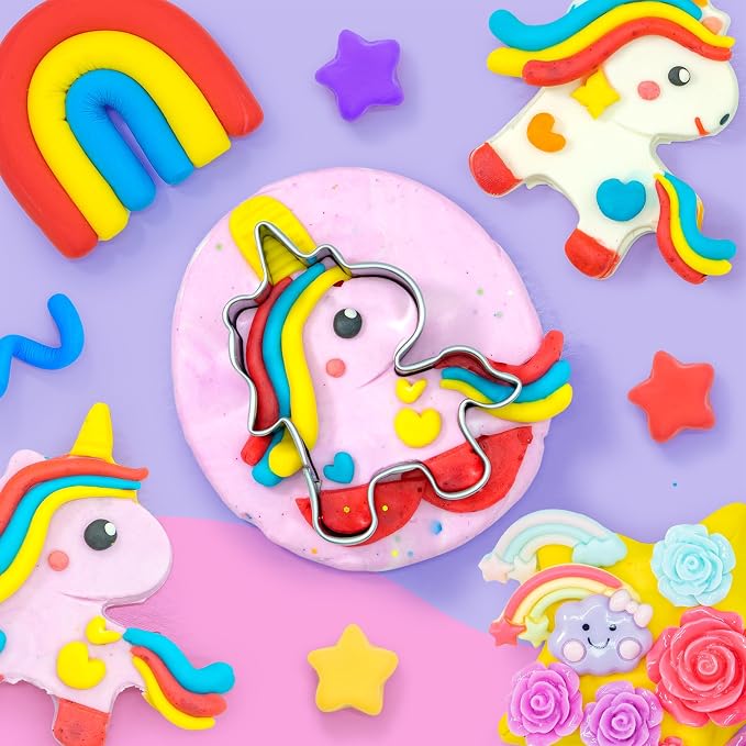 SIMPLIPLAY Unicorn Sensory Dough Kit, 6PCS 18oz Glitter Doughs | Non-Toxic Colorful Sensory Dough with Accessories(120 Pcs+) for Girls with Cutter, Unicorn Toys, Improve Fine Motor Skills