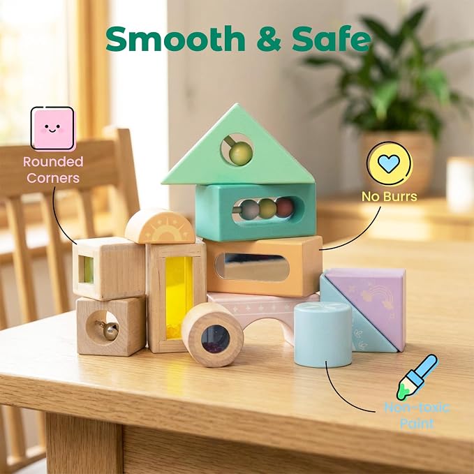 Fun with Sounds Wooden Discovery Blocks for Toddlers with Acoustic Sounds, Toddler Toys for Preschool Learning Activities (Green)