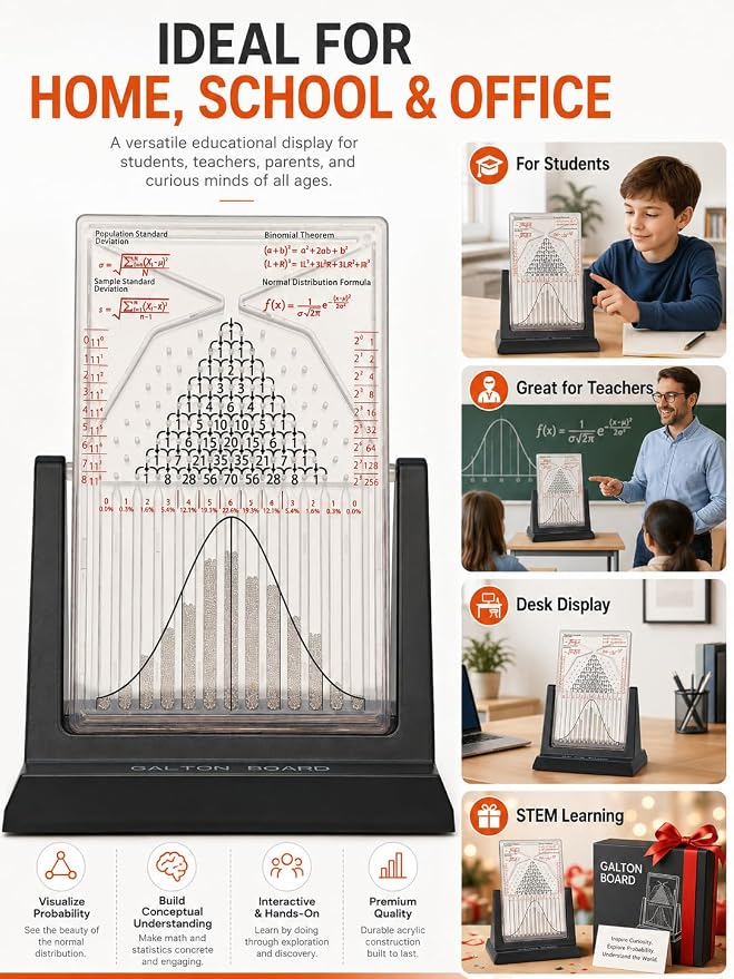 Galton Board | Probability & Statistics STEM Learning Kit for Physics Classrooms | Hands-On Math Teaching Aid with 2800 Steel Beads | Teacher & Homeschool Resource (Gold Beads)