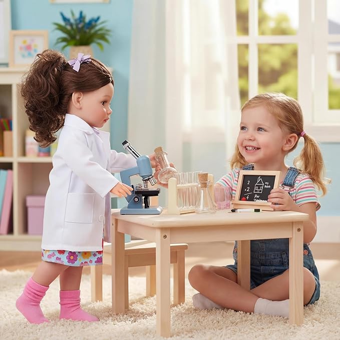 BABESIDE 16 Inch American Scientist Girl Doll with Microscope, Lab Play Set | Reborn Baby Dolls Girl, Chemistry Lab Accessories, Complete Pretend Play Scientist Toy, Birthday Gift for Kids Age 3+