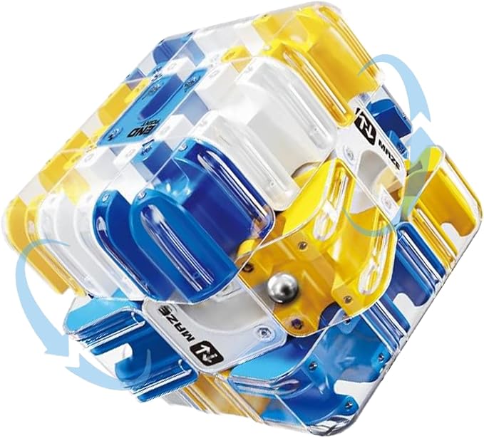 3D Cube Puzzle with Ball Track, Brain Teaser Logic Toy for Kids & Adults, Handheld Twist Challenge Cube for Spatial Reasoning, Easter Basket Stuffers for Boys Girls 8-12 Gifts(Blue)
