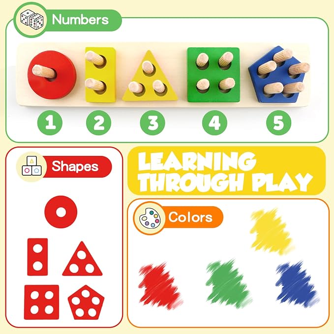 Montessori Toys for 2 3 Year Old Girls Boys, Wooden Sensory Toys for 2-3 Year Old Birthday Gifts, Education Toddler Puzzles Easter Basket Stuffers Learning Toy Activities Puzzles Ages 2-3