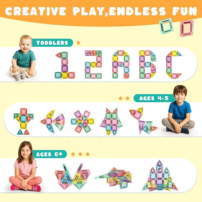 3 Otters Mini Magnetic Tiles with Case, 25PCS | Travel Pocket Size, STEM Building Toys, STEM Building Toys, Classroom Prize, Screenless Play, Gifts for Toddlers
