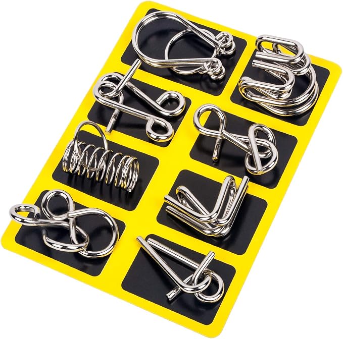 Ahyuan Metal Wire Puzzles Set 32 with Pouch Large Thick Brain Teaser Puzzles Fidget Toys IQ Test Mind Games Toys Magic Trick Toy Metal IQ Puzzle Party Favors for Kids Adults (Silver)