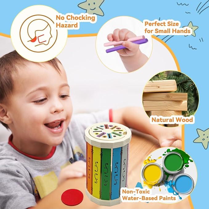 Montessori Wooden Stick Color Sorting Toys for 18+ Month, Dual Play Educational Preschool Learning Fine Motor Skills Sensory Toys for Toddlers 3-5 Year Girl Boy Birthday Gifts (Rainbow Bucket)