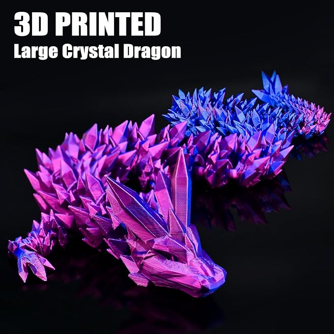 30 Inch Large 3D Printed Dragon 76cm Long Fidget Toy Gift Decor | Flexible Giant Articulated Dragon Toy, Home Desk Decoration, Birthdays Christmas Gift for Kids Boys Girls Adults, Red Blue