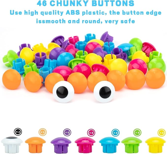 Button Art Pegboard for Toddlers - 12 Pics & 46 Buttons, Gift 3+ | 7.8'' x 7.8'' pegboard with toucan theme. Builds fine motor skills, color matching & creativity. Perfect early learning gift