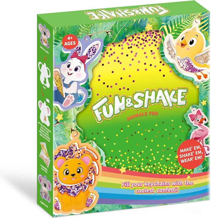 DIY Glitter Craft Kit with Keychains - Mess-Free Arts and Crafts for Kids Ages 4-8, Fun Shake-It Activity, Creative Travel Toys, Party Favors & Birthday Gifts for Girls 4-9