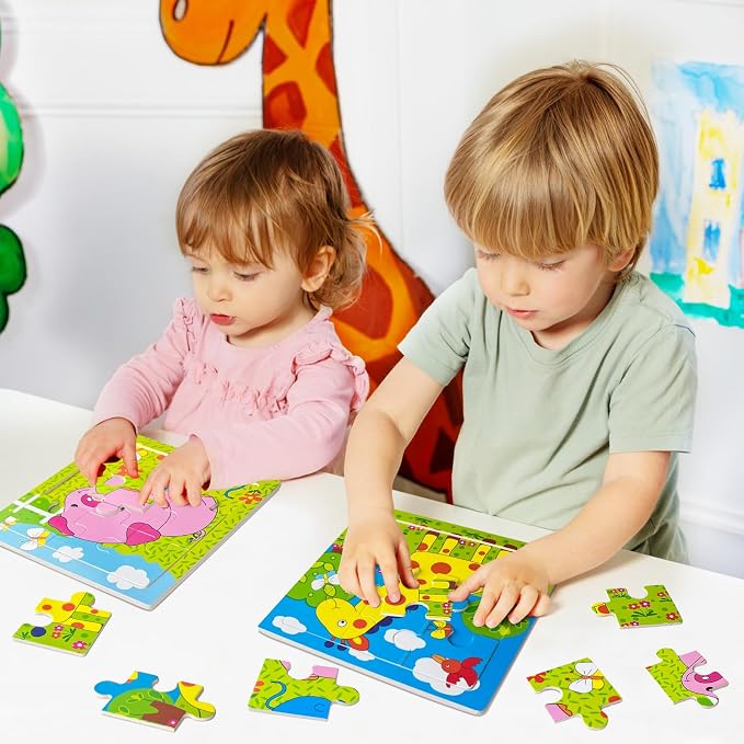 Sealive Wooden Puzzles for Kids Ages 3-5, 6 Pack 9 Piece Animal Puzzle Set | for Toddlers & Preschool Learning, Autism Friendly Travel Activity with Fine Motor Skills, Problem Solving, Independent Play