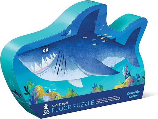 Crocodile Creek 36-Piece Jigsaw Floor Puzzle - Shark Reef - for Kids Ages 3-5 - Heavy-Duty Shaped Box for Storage - 24" W x 18" H Finished