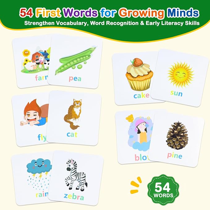 Spelling Games for Kids Ages 3-6, CVC Word Matching Letter Game, Phonics Learning Toy with 54 Flash Cards for Preschool Boys Girls