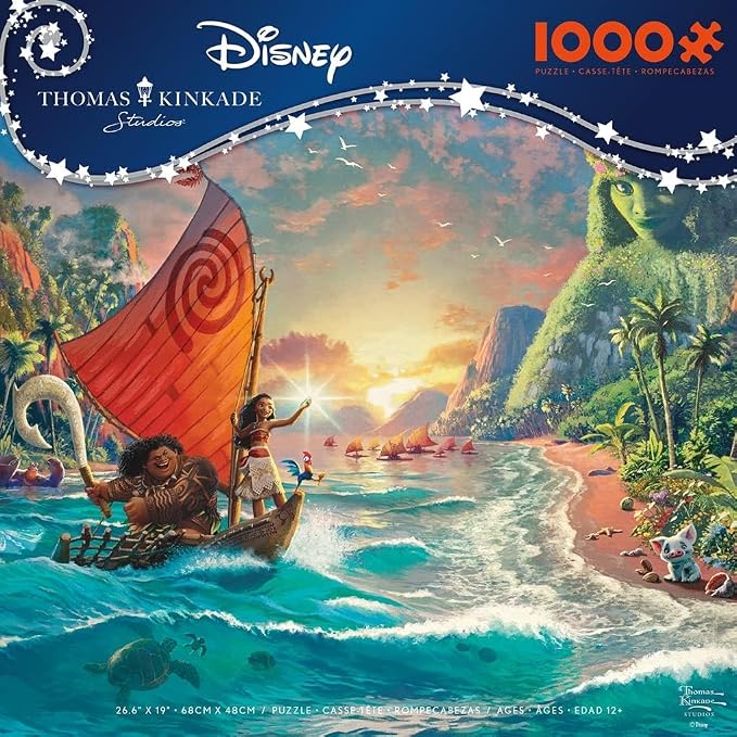 Ceaco - Thomas Kinkade Disney - Moana - 1000 Piece Jigsaw Puzzle for Adults | Thomas Kinkade Disney Art, Made in USA, Recycled Board, Finished Size 26.6 x 19 in, Includes Poster, Frameable Art, Giftable