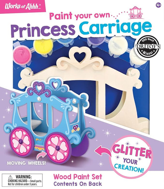 Princess Carriage Wood Paint Kit - Classic Craft Set for Kids - Includes Paint, Glitter, Gem Stones - Ages 4+ - Princess Crafts & Carriage Toy