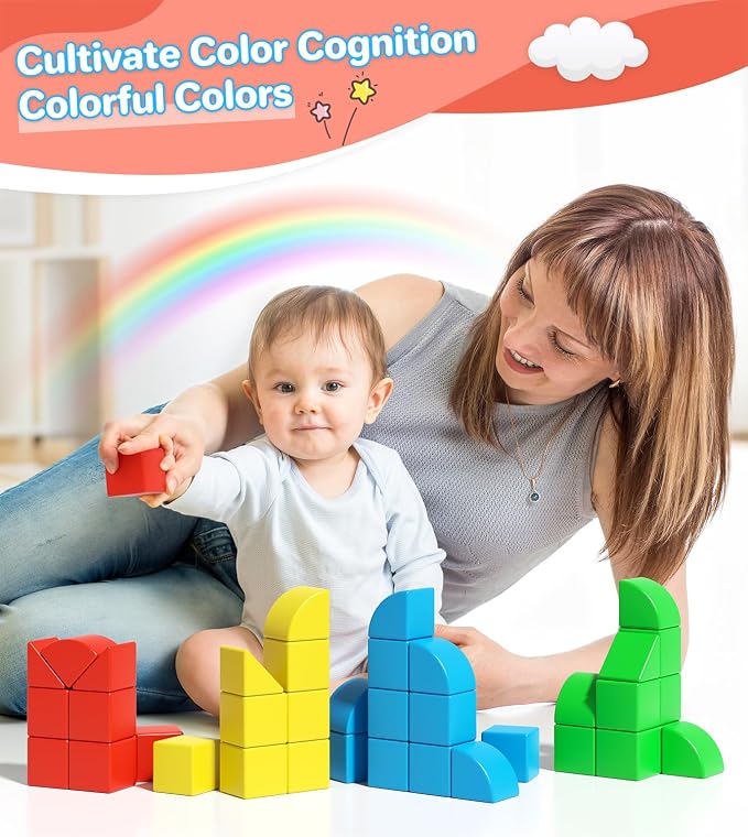 Magnetic Blocks for Toddlers, 1.34 inch 36PCS Kids Building Toys, Creative Stacking Colorful Sensory Block with Magnet, Educational Construction Cubes Set for Boys Girls Kids Ages 3 4 5 6 7 Year