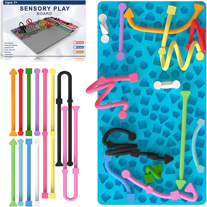 Sensory Activity Board for Kids, Silicone Fidget Toy for Autistic ADHD | 12 Strings, Anxiety Relief, Calm Down, Travel Toy, CPC Certified, Non-Toxic Silicone, for Kids 3+ & Adults