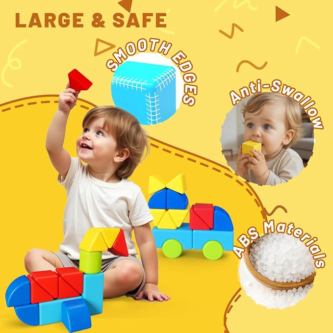 Pairez Toys Large Magnetic Building Blocks for Kids. 24pcs Magnet Toys | Magnetic Blocks Set in 5 Shapes & 5 Colors, 1.65in Large Build & Play Toy, Educational Learning Gift for Boys Girls Ages 4-8