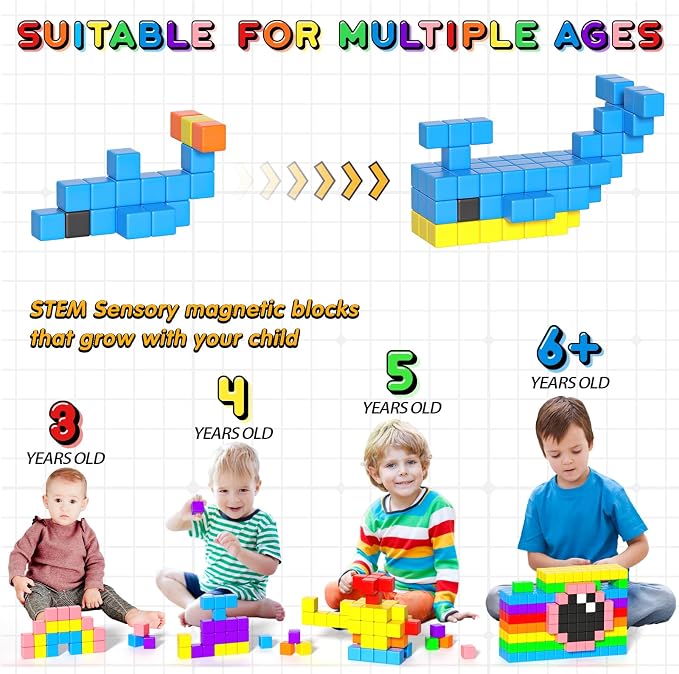Apluses 54 PCS Magnetic Blocks, Magnetic Building Blocks for Kids 3+, Montessori Toys, Magnet Cubes, Preschool STEM Educational Sensory Magnet Toys for Kids Ages 3-5 Year Old Boys and Girls