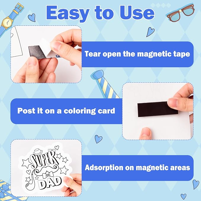 Father's Day Coloring Arts Crafts Kits - 30Pcs Color Your Own Happy Father's Day Magnets for Kids DIY Beard Trophy Coloring Magnets for Holiday Party Fridge Refrigerator School Activities Decorations