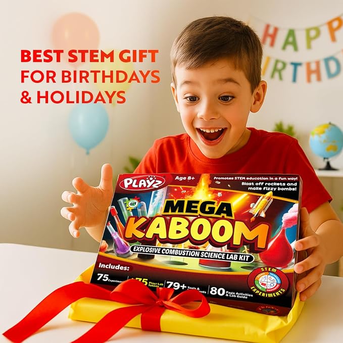 Playz Mega Kaboom! Explosive Science Kit for Kids Age 8-12 Kids Chemistry | Set Learning & Education Toys, Best Gifts for Boys, STEM Project Educational Science kits w 150+ Science Experiments for Kids