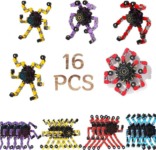 6Pcs Fingertip Gyro Toy Fidget Mechanical DIY Transformable Fidget Spinners Fidget Toys Robot Creative Chain Gyro Toy for Goodie Bag Stuffers Party Favors Gift Prizes Novely Anxiety Toys