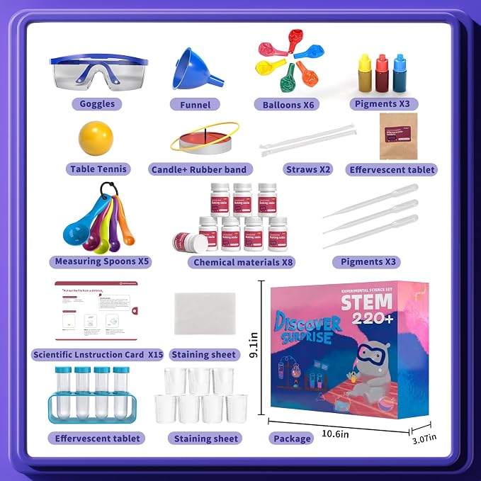 Science Kit with 220+ Science Lab Experiments, DIY STEM Educational Learning Scientific Tools for 3 4 5 6 7 8 9 10 11 Years Old Boys Girls Kids Toys